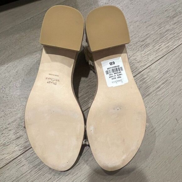 Stuart Weitzman Nudistchains Canvas Gold Sandals Tweed  Block US 6 - Picture 2 of 15